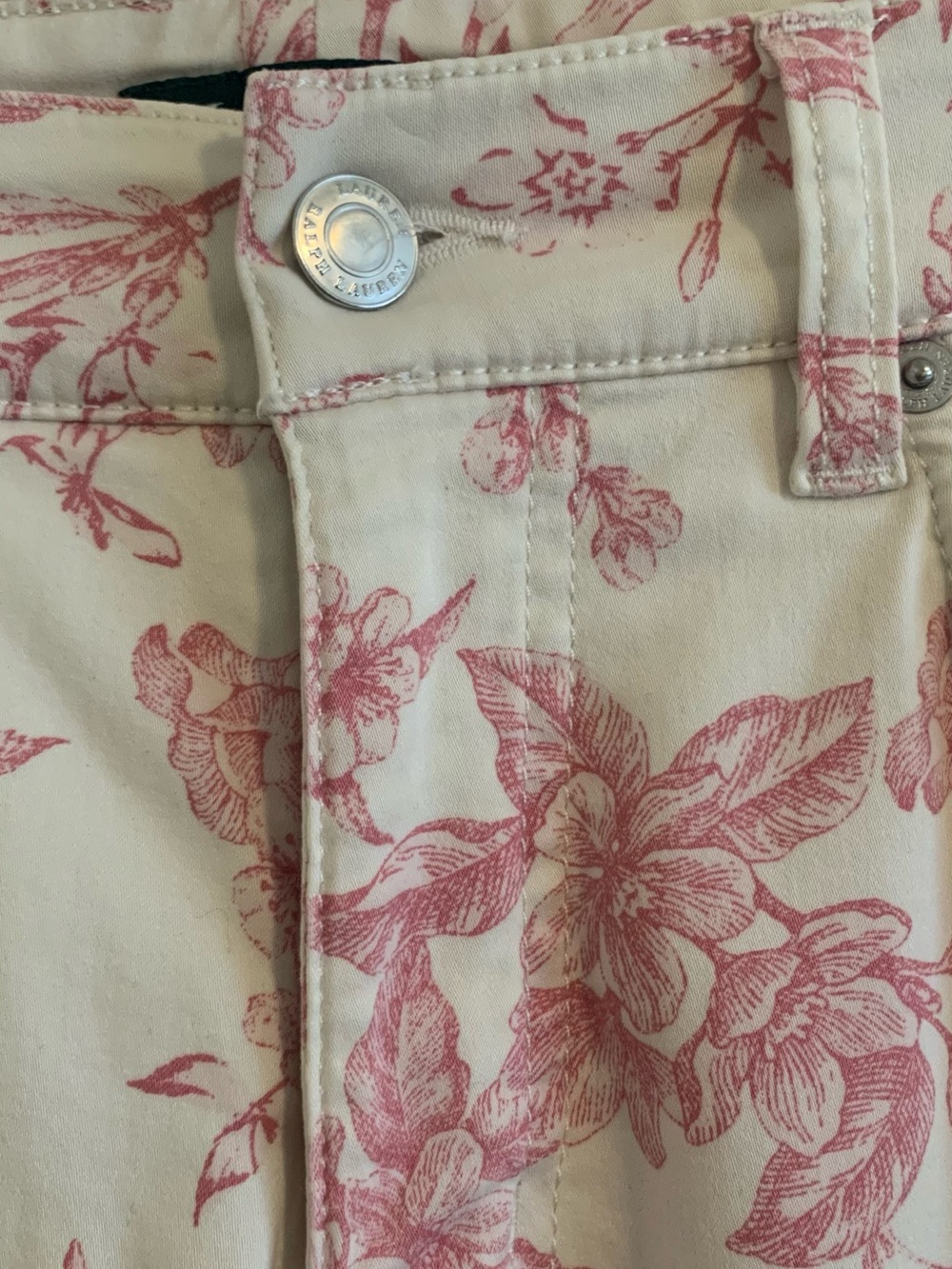 Ralph Lauren Cream Jeans with Pink Floral Print - Picture 4 of 6